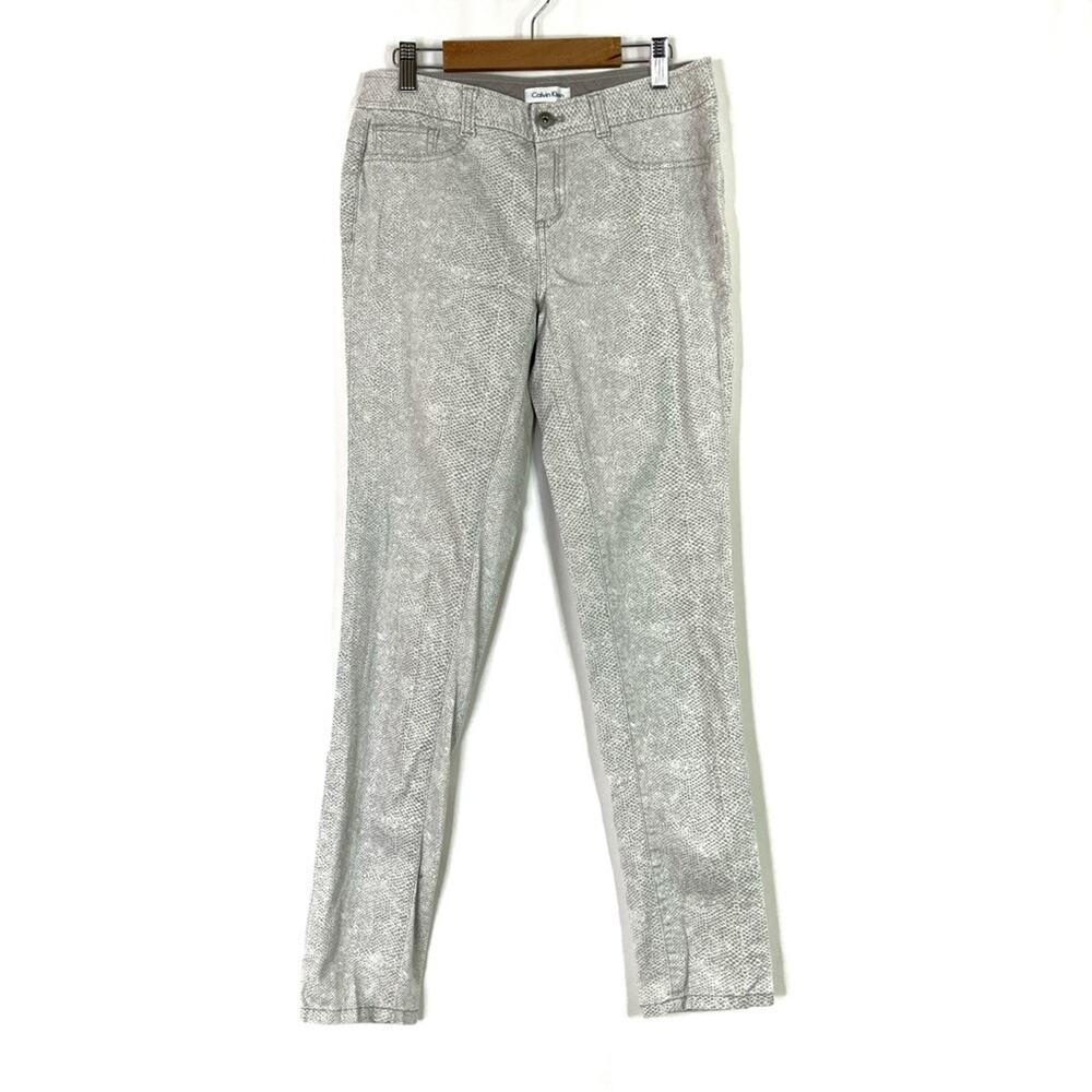 Calvin Klein Gray Snakeskin Skinny Jean Pants Cotton Spandex Womens 2